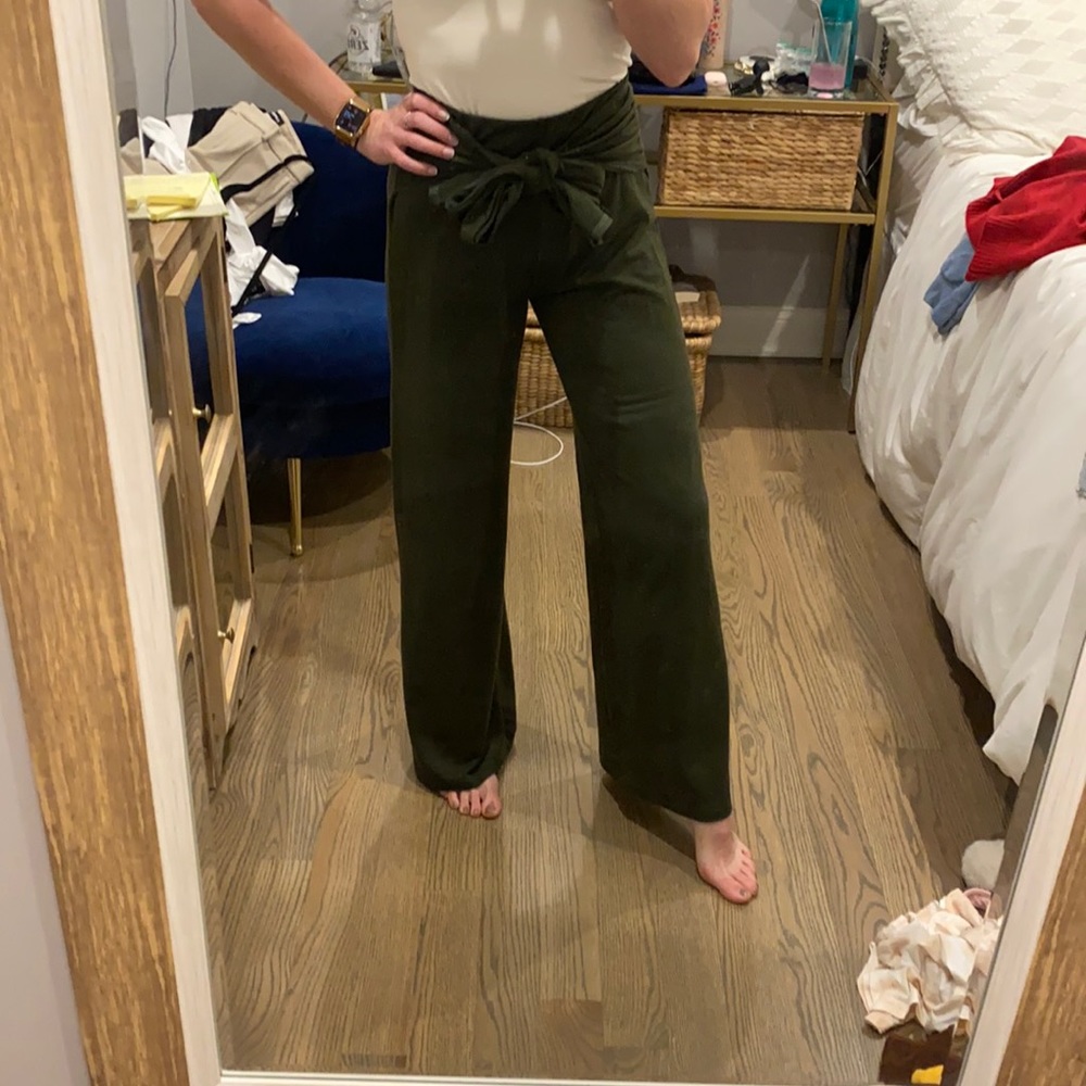 Olive green High waisted wide leg pants with tie